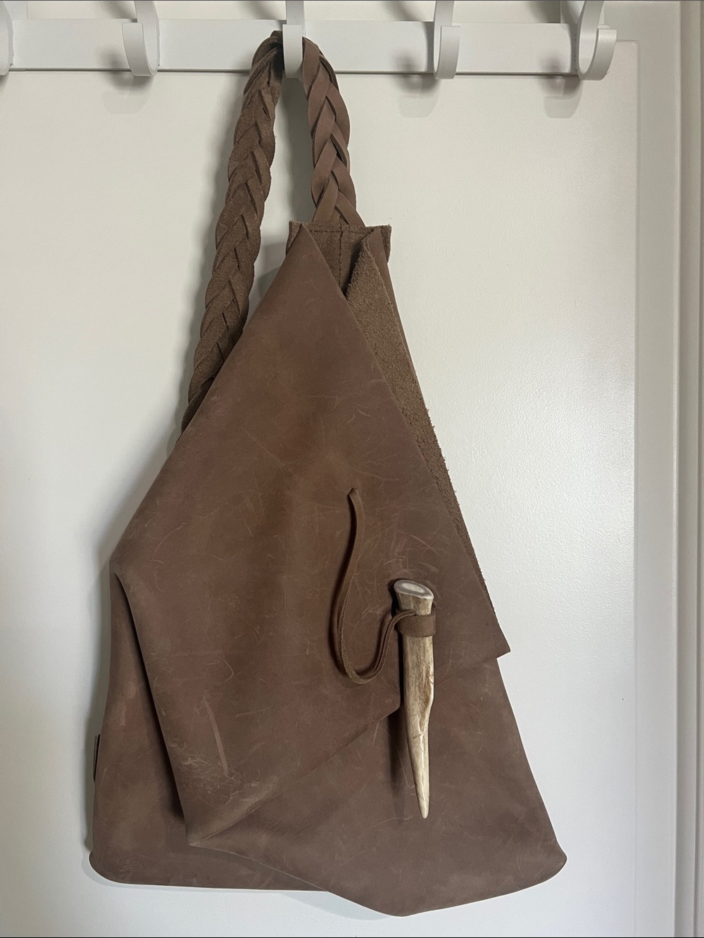 Unique Artisan made Leather Sling Bag with Braided Strap